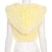 Solid Color Fur Zipper Hooded Short Jacket GDSF J25TP213