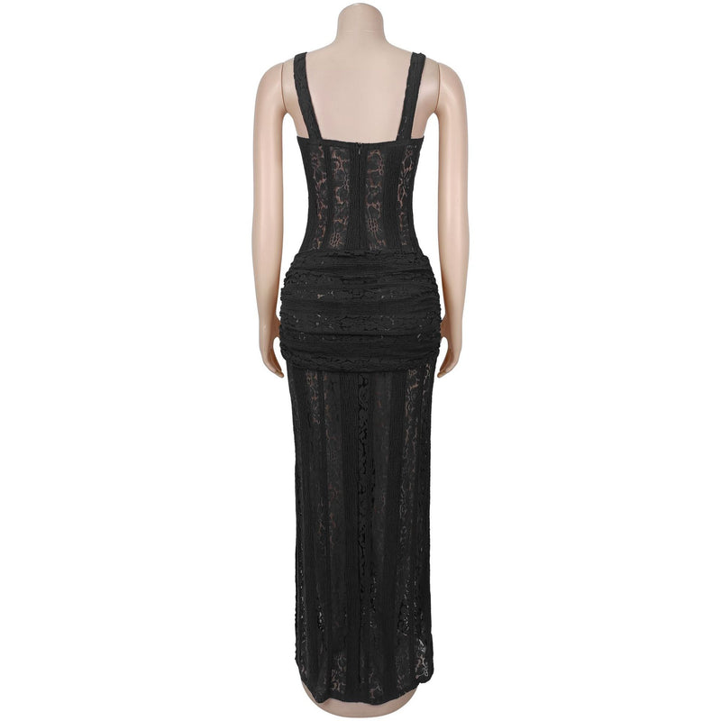 See Through Lace Sling Maxi Dress BY 7705