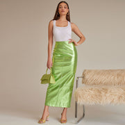 Patchwork Split PU Leather Half body Skirt GNZD 7662SG