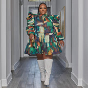 Plus Size Print Ruffles Loose Shirt Dress NNWF 7760