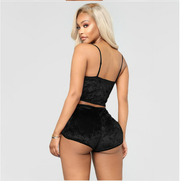 Lace Up Velvet Lace Two Piece Shorts Nightclub Set SH 3431