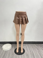 Sexy Solid Zipper PU Leather Pleated Skirt NYF 8167