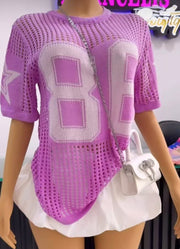 Print Mesh Sport Sweater Tops YWXS XS XSL44614