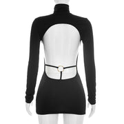 Solid Color Long Sleeve Backless Mini Dress GSZM D26DS232