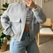 Plus Size Single Breasted Solid Color Long Sleeve Jacket GHHE 24594