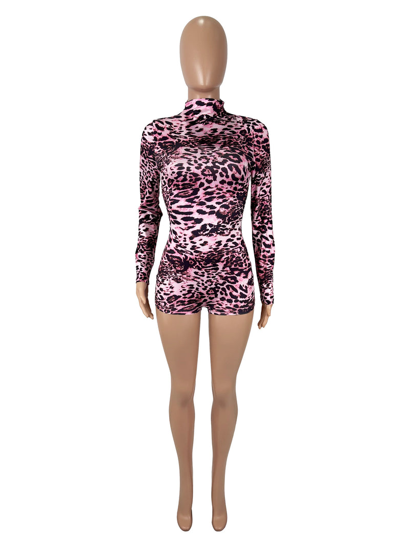 Leopard Print Long Sleeve Tight Romper SHD 9735