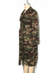 Camouflage Print Holes Long Trench Coat SH 391323