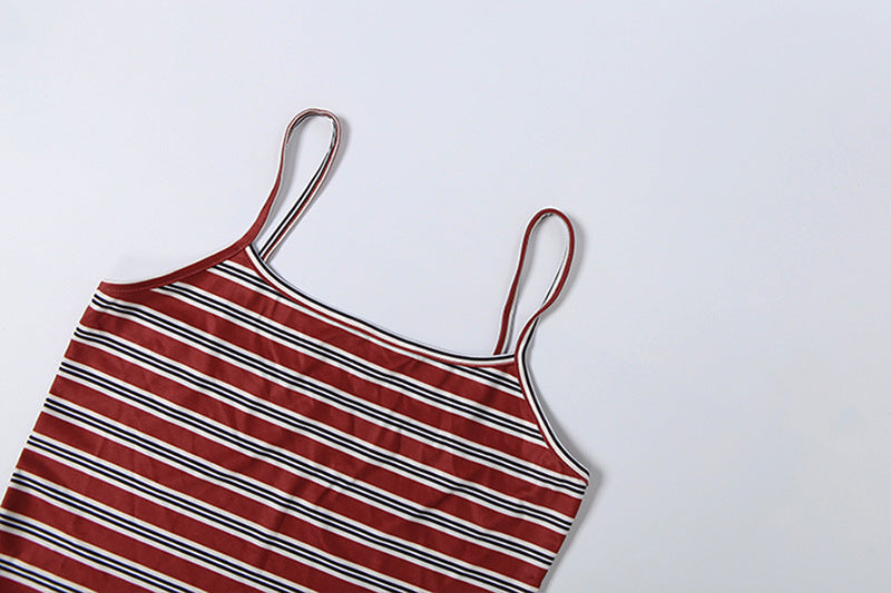 Stripe Print Sling Top Two Piece Shorts Set DLSF K6S10128A