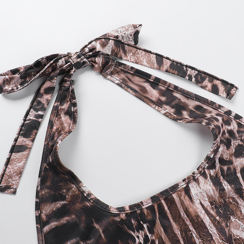 Leopard Print V Neck Romper FL YL25066MHO
