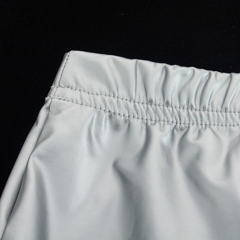 Solid PU Leather Split Long Skirt GAXB A280SK