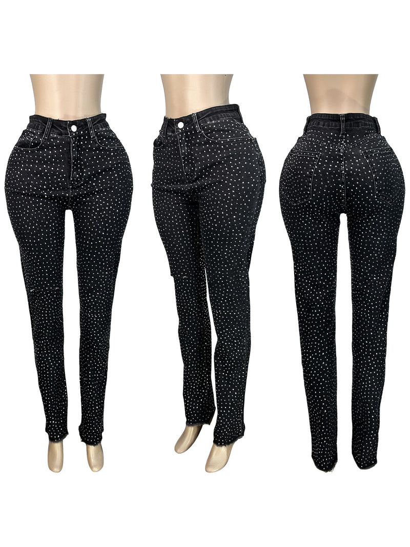 Hot Drill Holes Raw Edge Jeans CH 88028
