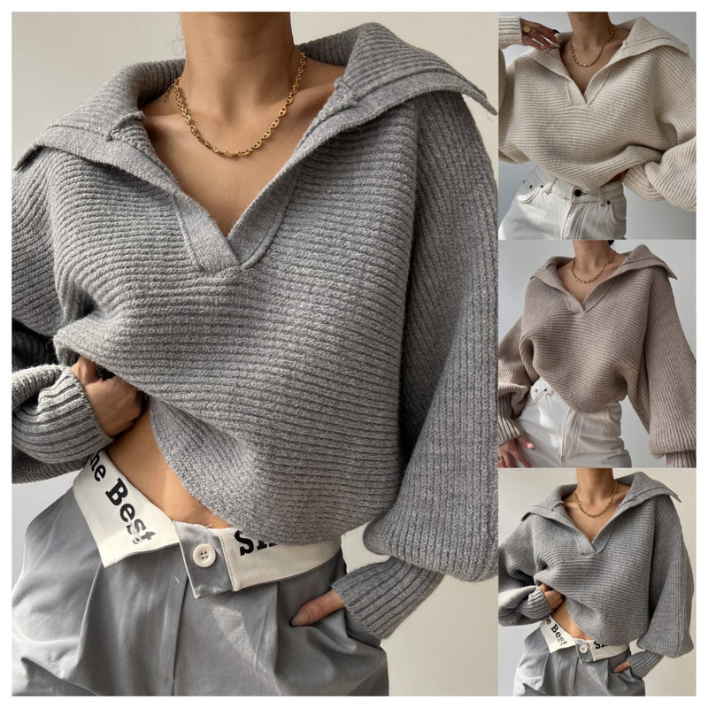 Fashion Long Sleeve Knits Lapel Sweater YMZY 21138