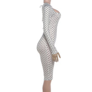 Polka Dot Print Long Sleeve Jumpsuit XEF K6Q14570A