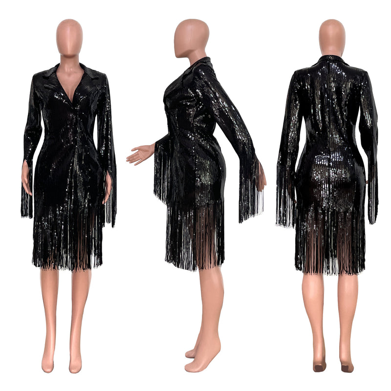 Solid Color Tassel Sequin Coats TR 1215