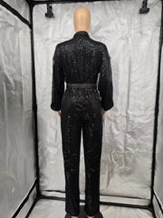 Long Sleeve Zipper Sequin Jumpsuit GYOM 8931