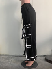 Solid Color Patchwork Tie Up Straight Pants ORY 5269