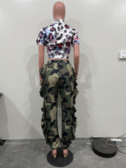 Camouflage Print Ruffles Pant SHMF 6172