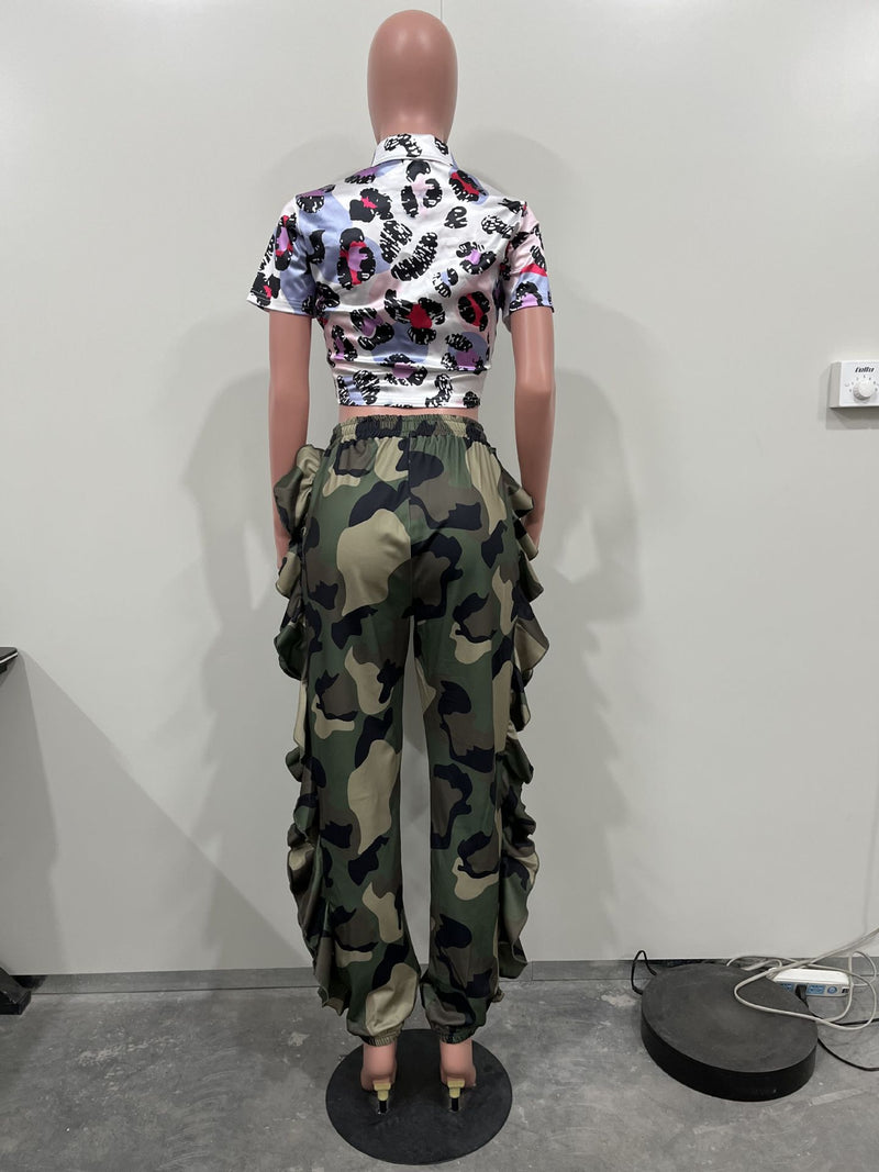 Camouflage Print Ruffles Pant SHMF 6172