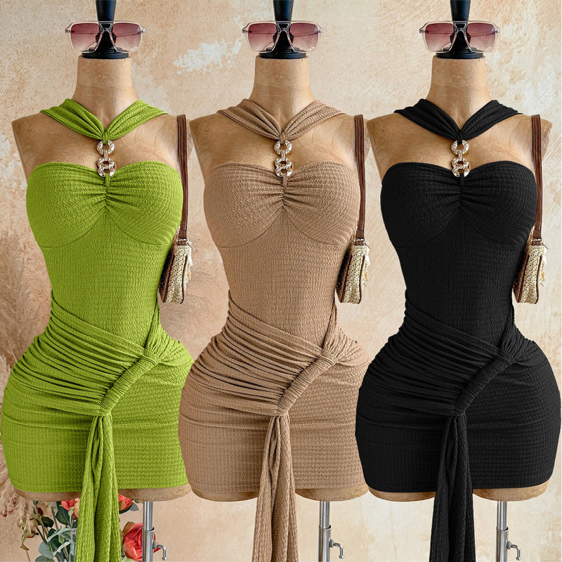 Solid Color Sleeveless Ruched Mini Dress GZIY 6515