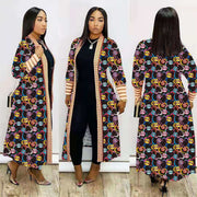 Plus Size Print Long Sleeve Knit Coat GRNH 8078