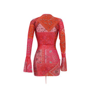 Mesh Deep V Neck Bodycon Dress FENF 091