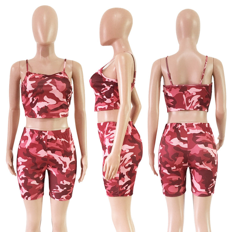 Plus Size Camo Print Two Piece Shorts Sets ASL 6019