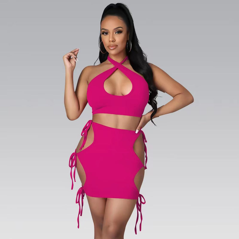 Sexy Solid Tie Dye Skirt Two Piece Set XYF 9290