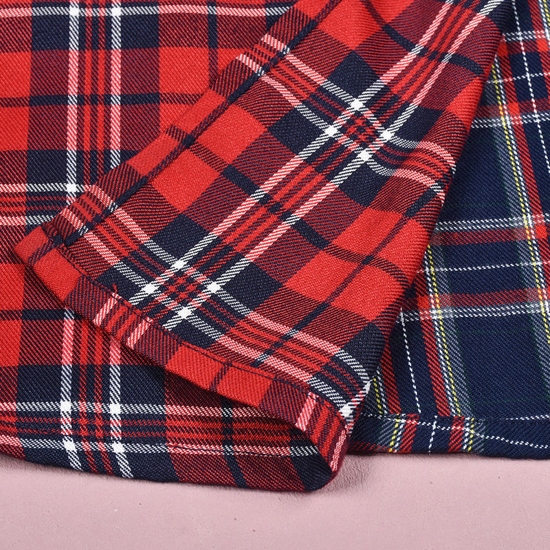 Patchwork Contrast Color Plaid Split Skirt GNZD 7993SG