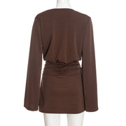 Deep V Neck Long Sleeve Mini Dress GSBW C26DS342