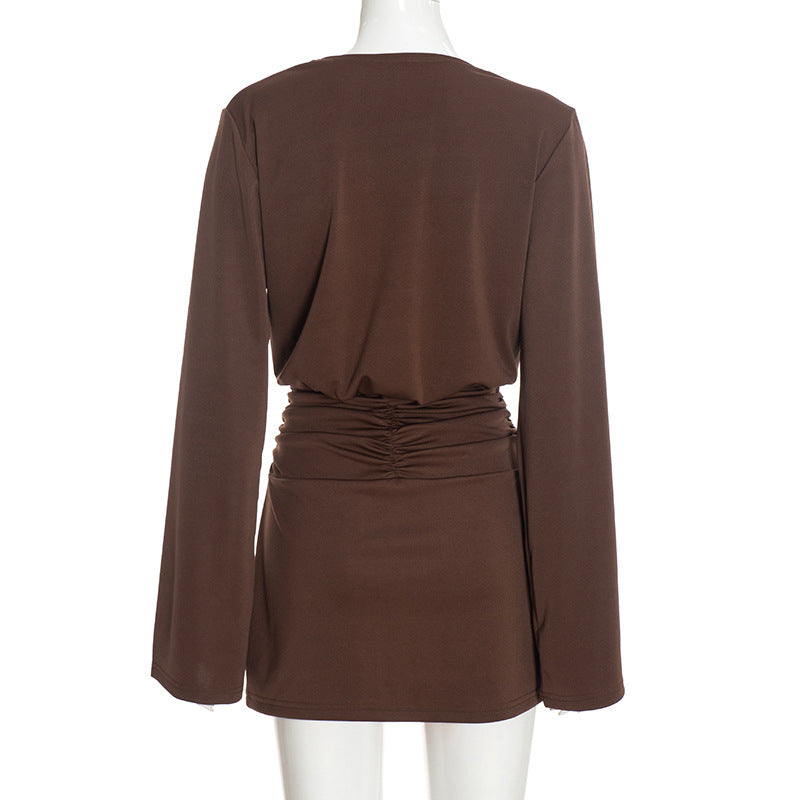 Deep V Neck Long Sleeve Mini Dress GSBW C26DS342