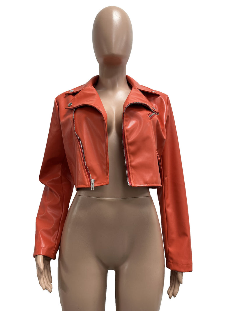 Zipper PU Leather Solid Color Jackets CM 9541