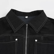 Imitation Denim Zipper Lapel Jacket GPKJ MR50759
