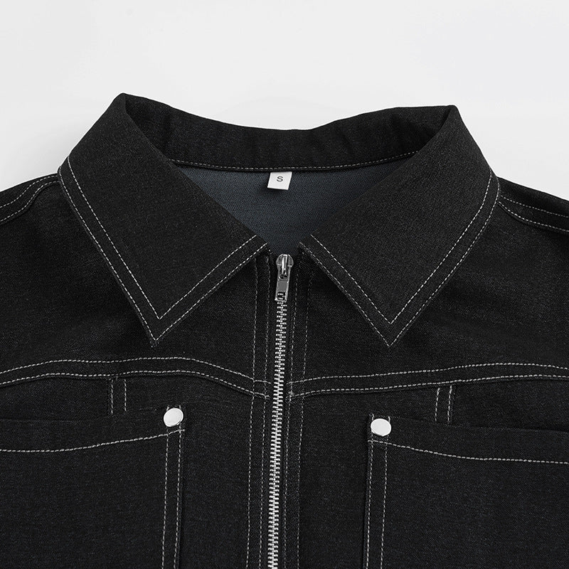 Imitation Denim Zipper Lapel Jacket GPKJ MR50759