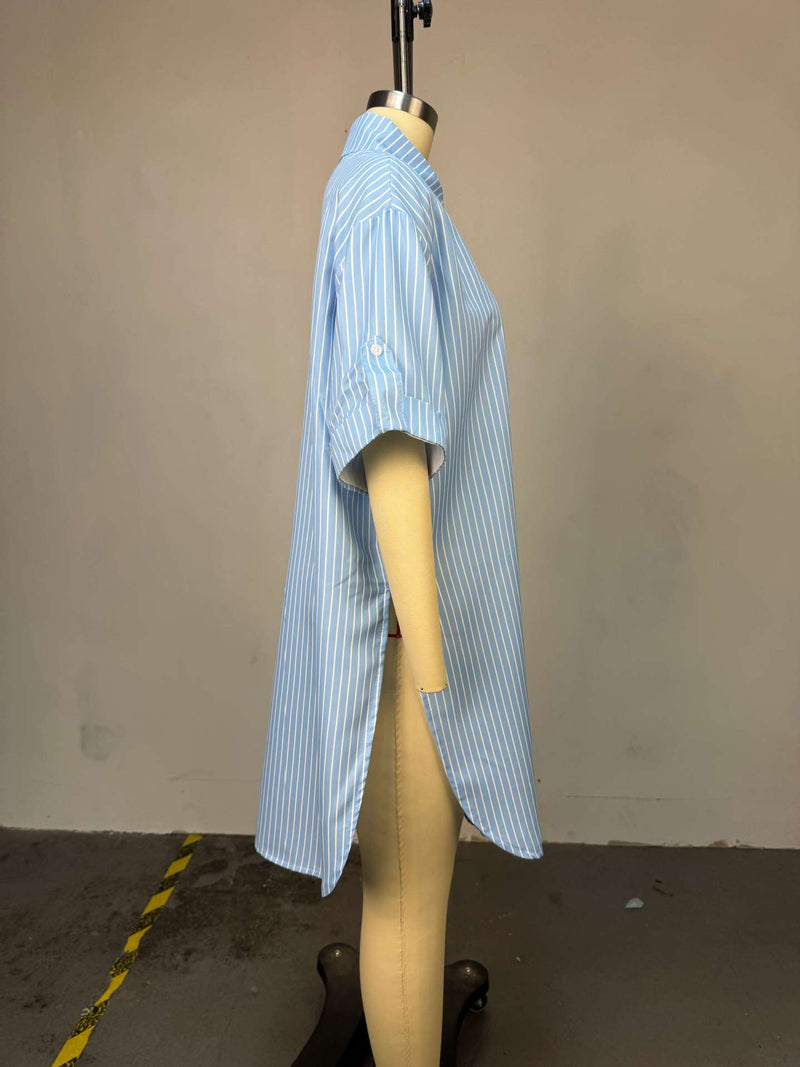 Stripe Short Sleeve Midi lenght Shirt GCNE 72938