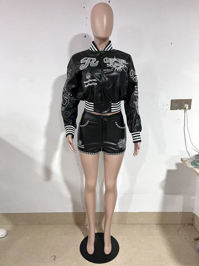 PU Leather Embroidered Fashion Baseball Jacket YNSF 8015