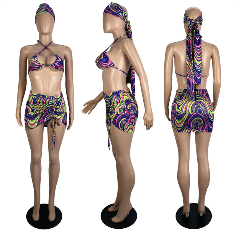 Sexy Bikinis Two Piece Set Skirts Headkerchief LSL 6428
