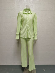 Solid Color Long Sleeve Split Shirt Pants Two Piece Set GYSM W0513