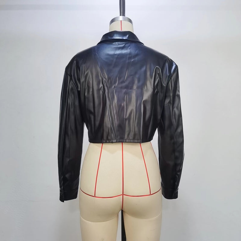 Long Sleeve PU Leather Short Jackets GPBY 13358