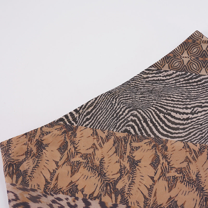 Retro Animal Print Mesh Mid skirts GPKJ MR51078