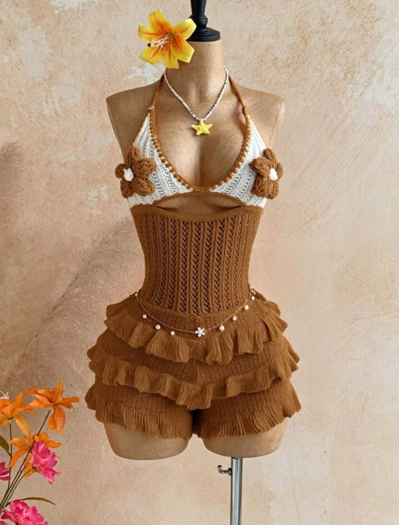 Knits Halterneck Hollow Out Romper CM 60511