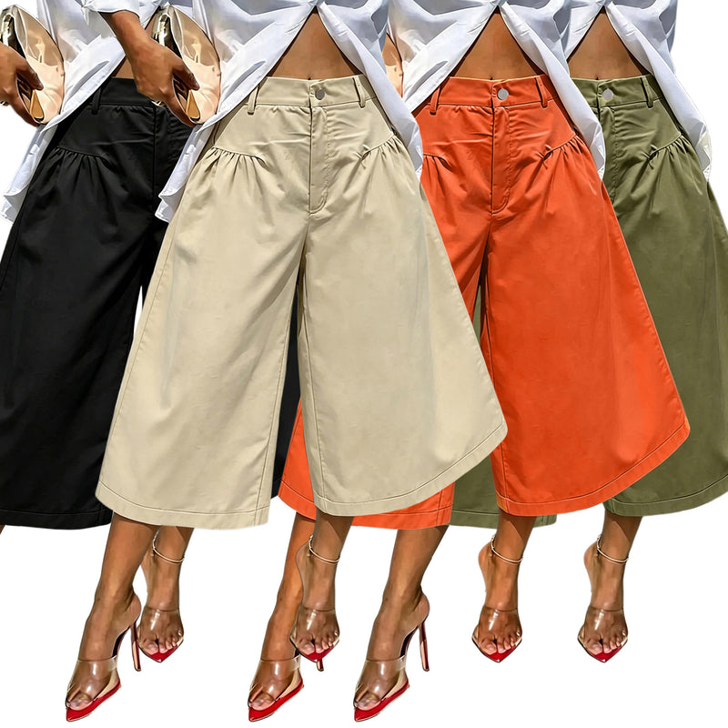 Solid Color Ruched Loose Trousers SH 391585