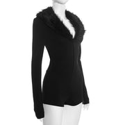 Black Zipper Long Sleeve Slim Romper GDSF J25RP389