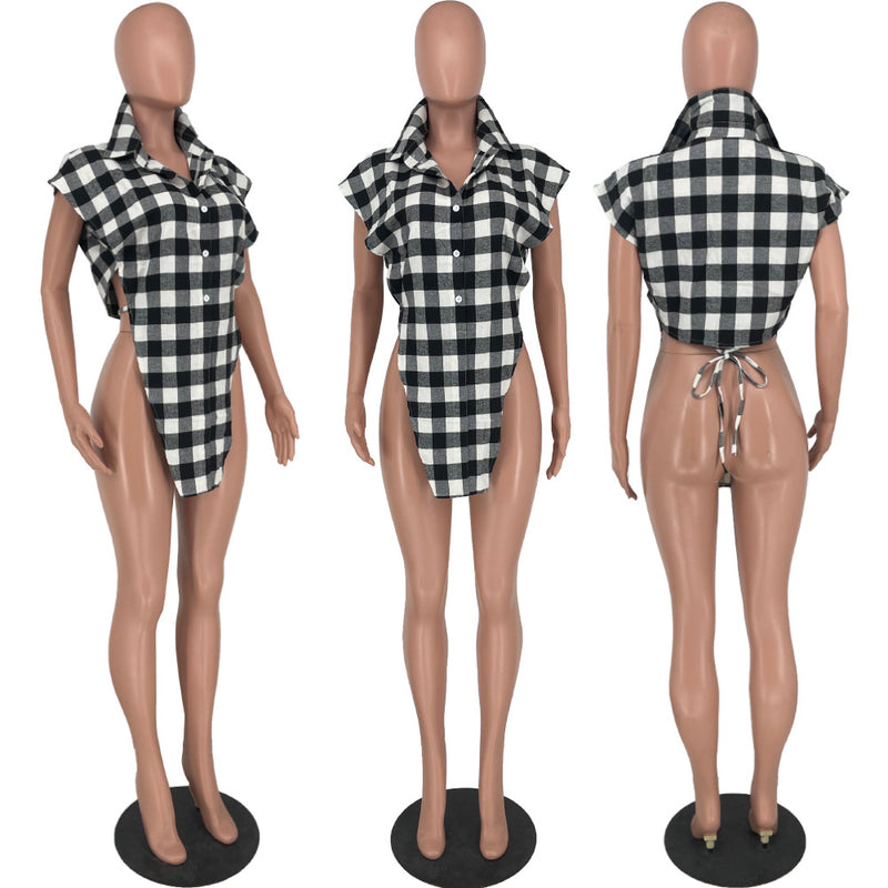 Casual Plaid Irregular Shirt Top YH 5260