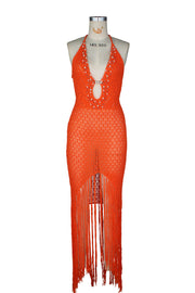 Halterneck Beaded Knits Beach Maxi Dress ZSD 0359