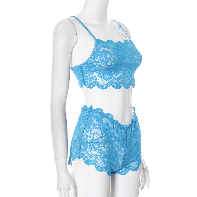 Sexy Lace Sling Vest Shorts Solid Suit GDSF D25ST009