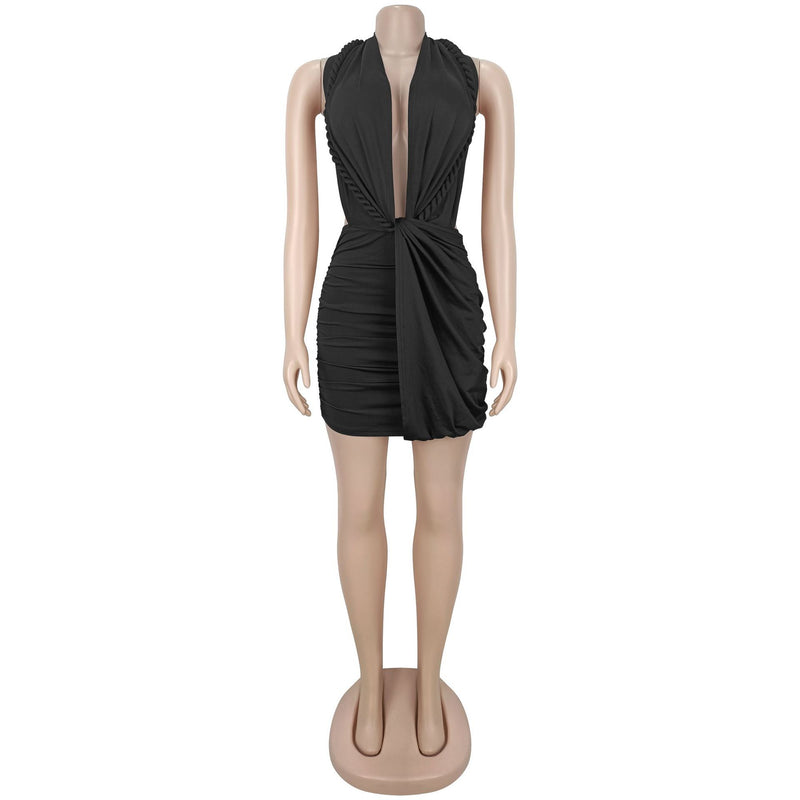 Deep V Neck Halterneck Mini Dress BY 7771