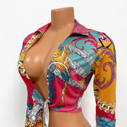 Printed Cardigan Blouse Long Sleeve Top GOSD OS6552