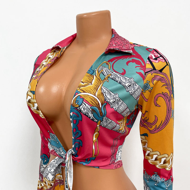 Printed Cardigan Blouse Long Sleeve Top GOSD OS6552