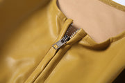 Solid Color Ruched Leather Coats DLSF K25L88954