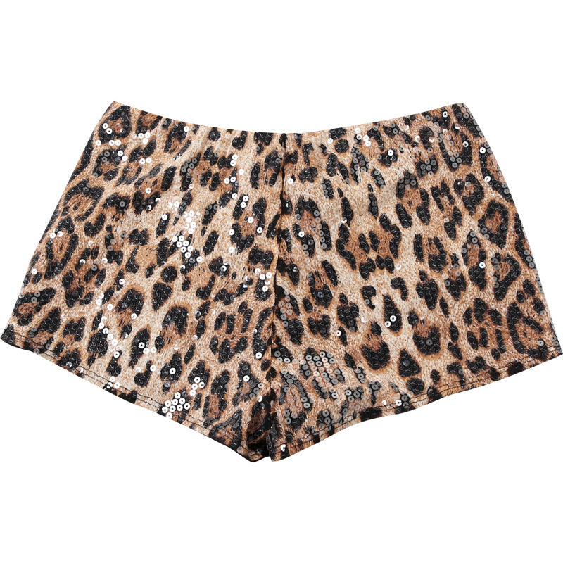 Leopard Print Sequin Mini Short DLSF K24P56756